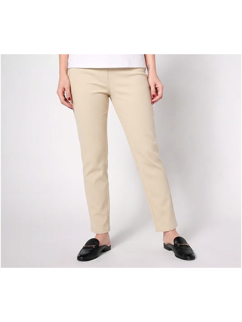 Belle by Kim Gravel Flexibelle Slim Straight-Leg Jeans Sand Bar, Size Petite 14